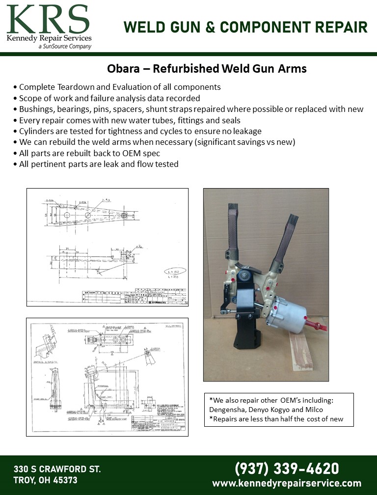 Obara refurbished weld gun arms